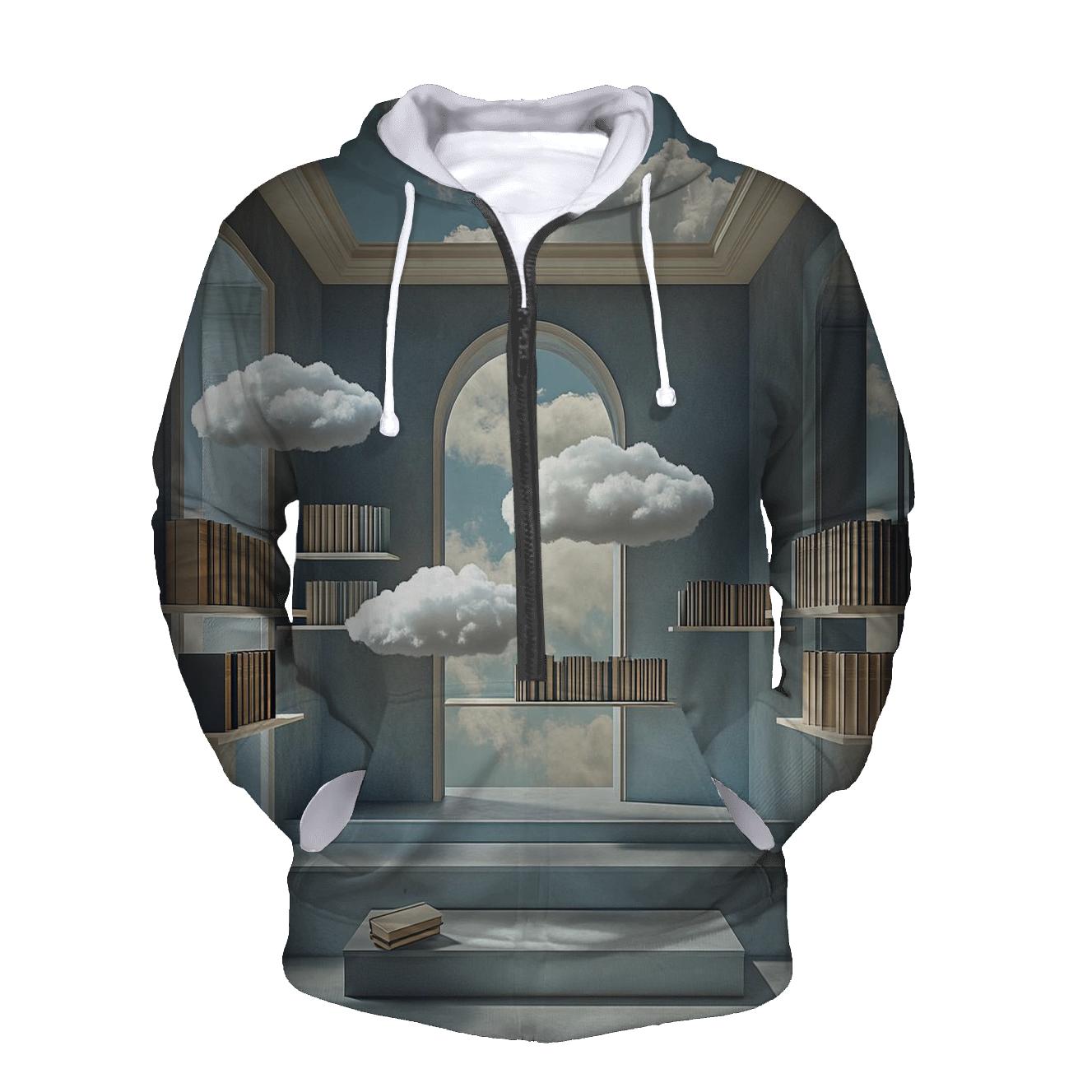 Magritte Inspired Floating Library custom hoodies