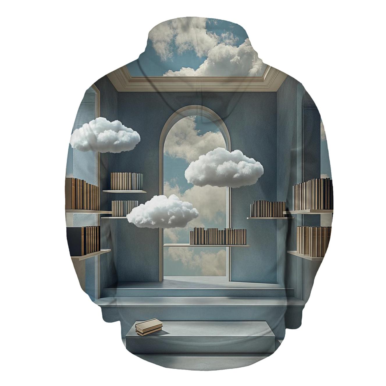 Magritte Inspired Floating Library custom hoodies
