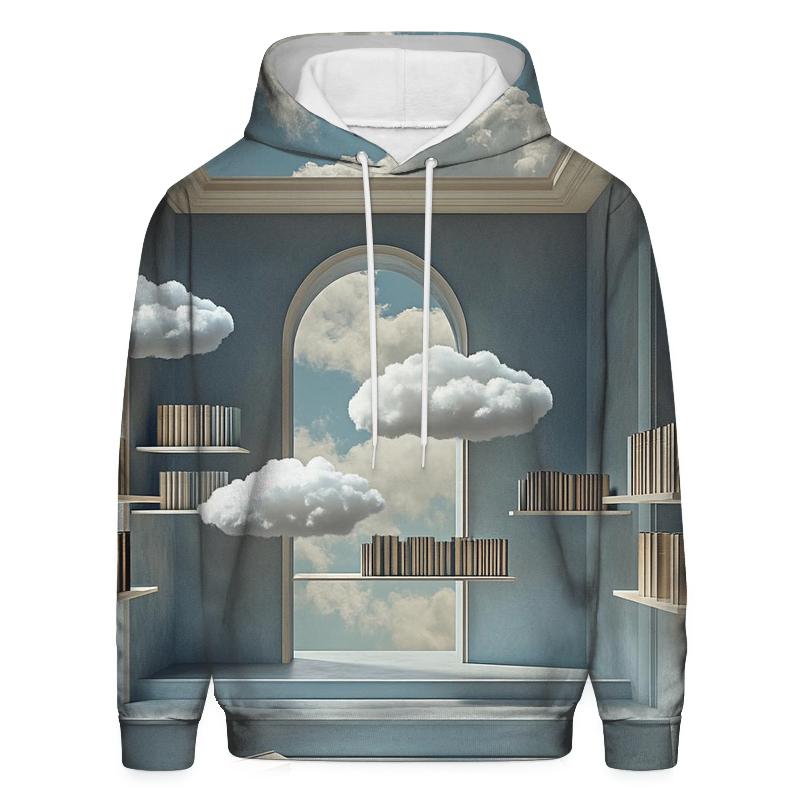 Magritte Inspired Floating Library graphic hoodies