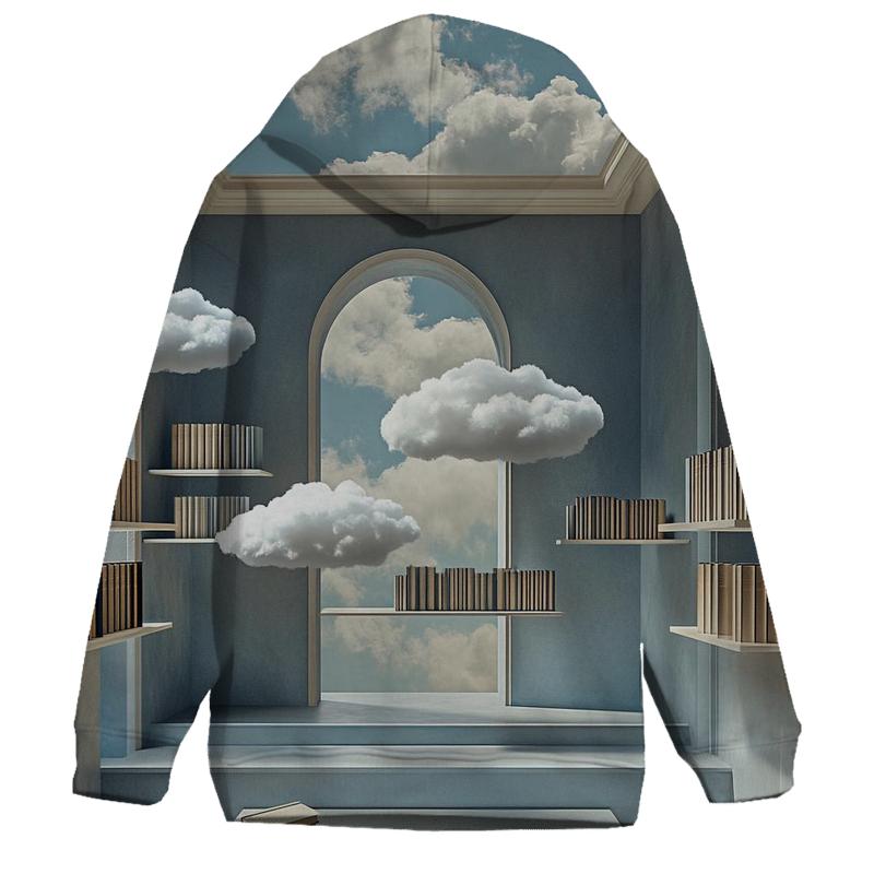 Magritte Inspired Floating Library graphic hoodies
