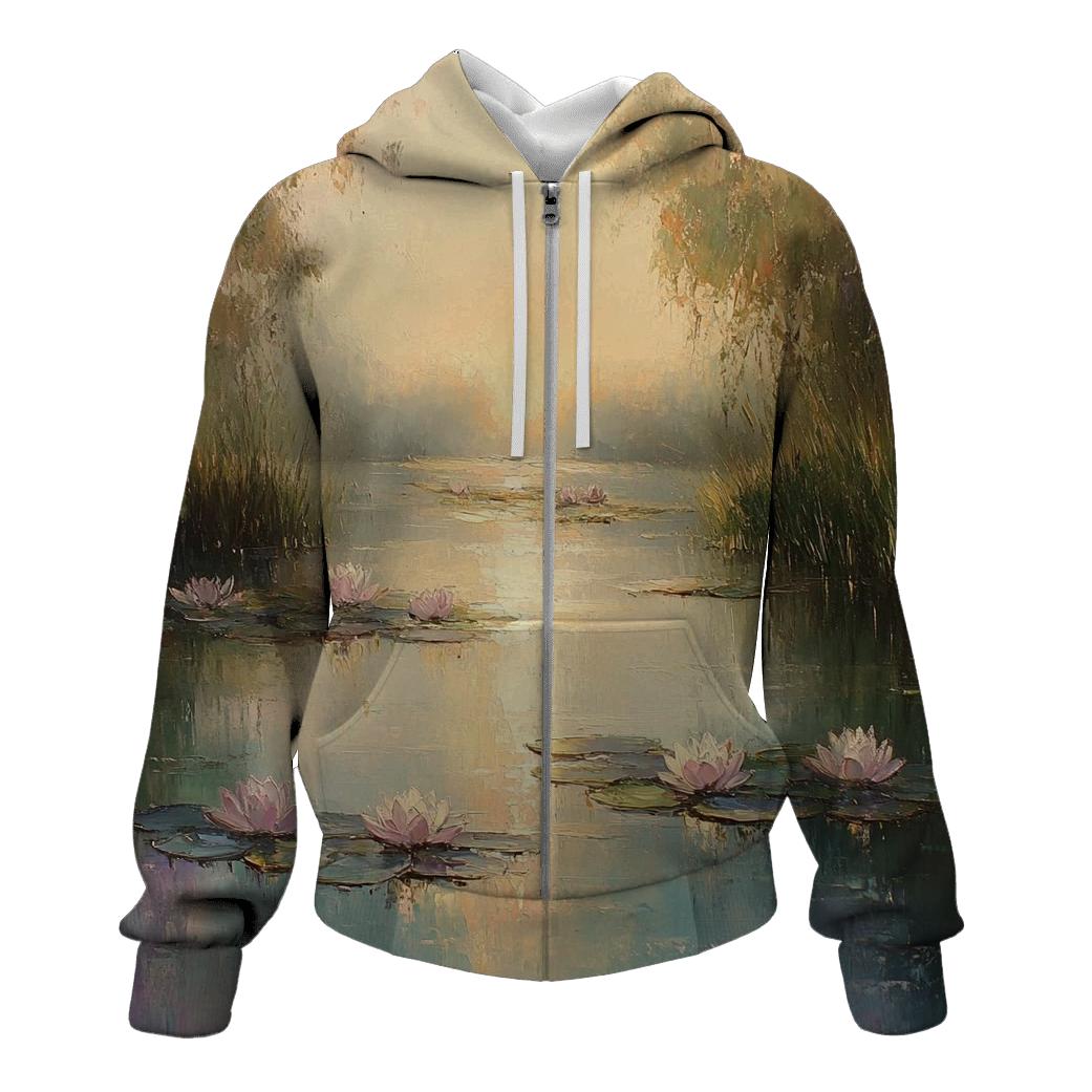 Monet Inspired Water Lilies At Dawn custom hoodies