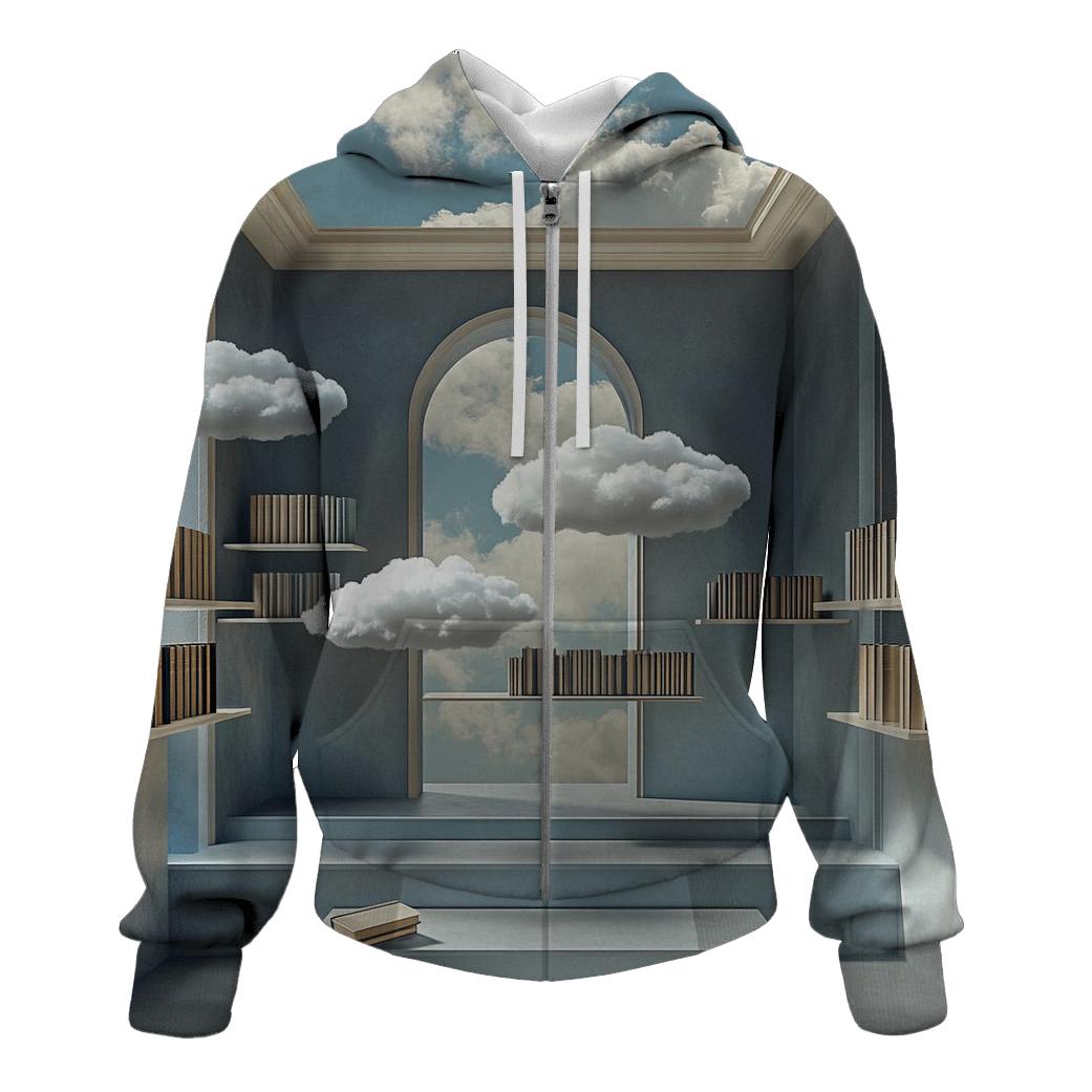 Magritte Inspired Floating Library embroidered hoodies