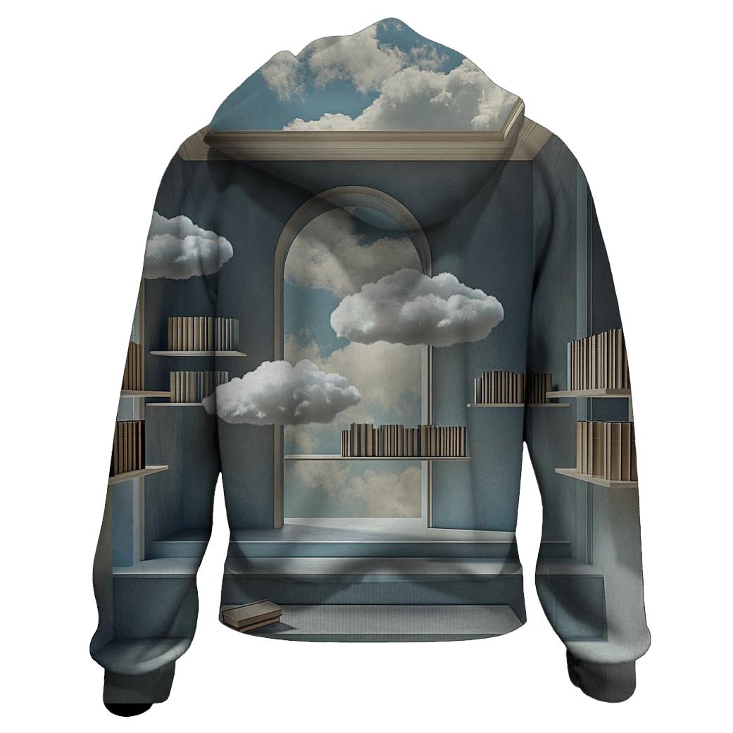 Magritte Inspired Floating Library embroidered hoodies