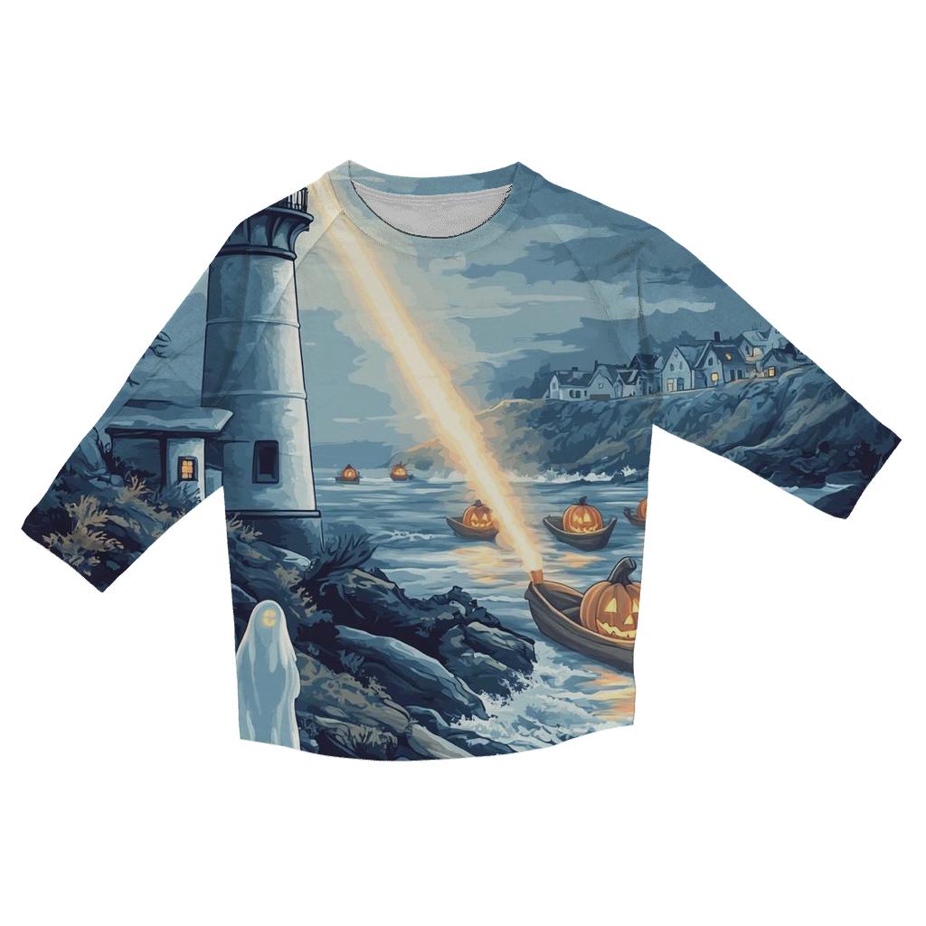 Ghostly Lighthouse Halloween designer 3/4 sleeve blouses