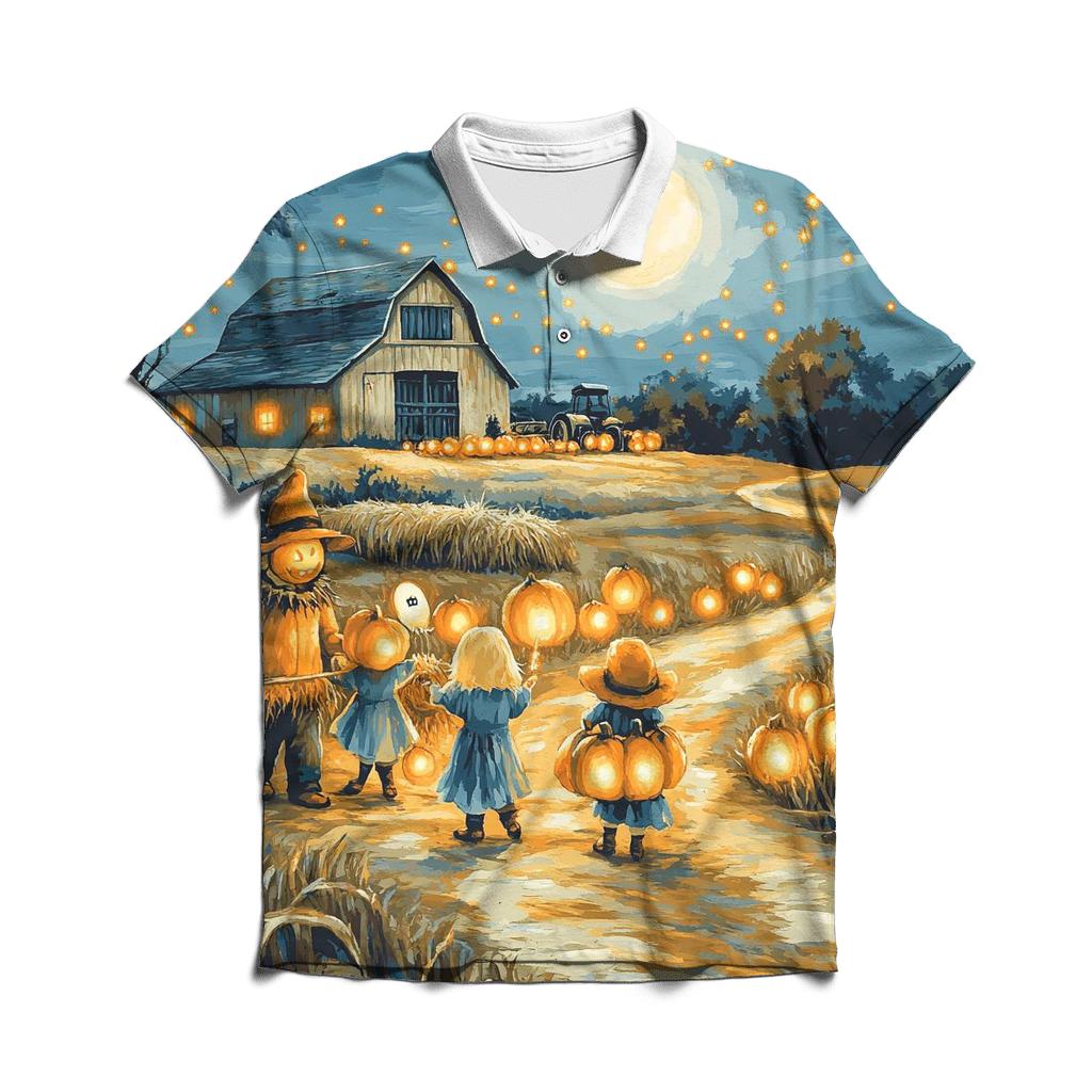 Midnight Harvest Spooky Barn premium cotton polo shirts