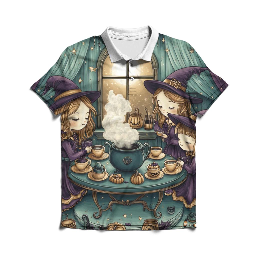Witch Hat Tea Party Haunted premium cotton polo shirts