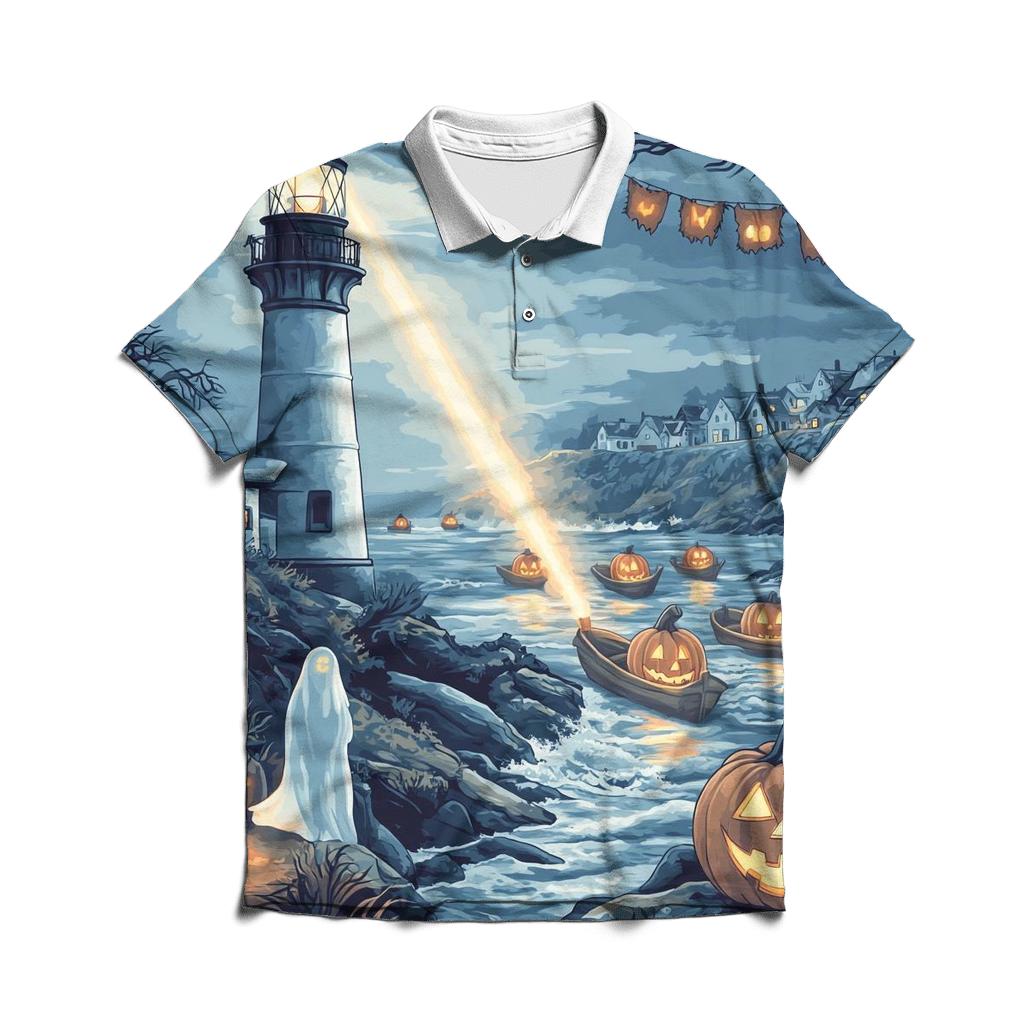 Ghostly Lighthouse Halloween casual sports polo shirts