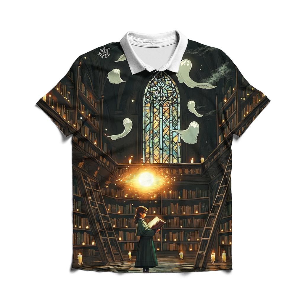 Spooky Library Of Whispering Tomes designer slim fit polos