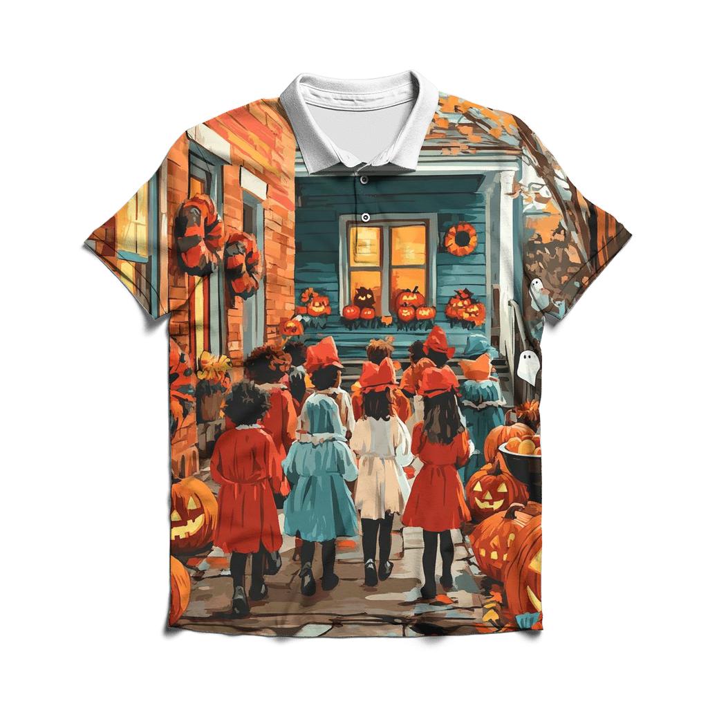 Trick Or Treaters In Pumpkin Alley personalized polo shirts
