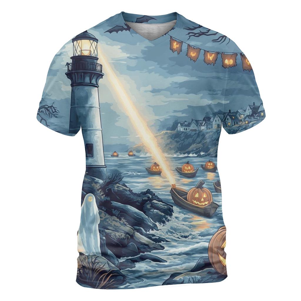 Ghostly Lighthouse Halloween artistic all-over print tops