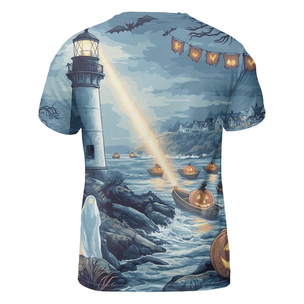 Ghostly Lighthouse Halloween artistic all-over print tops