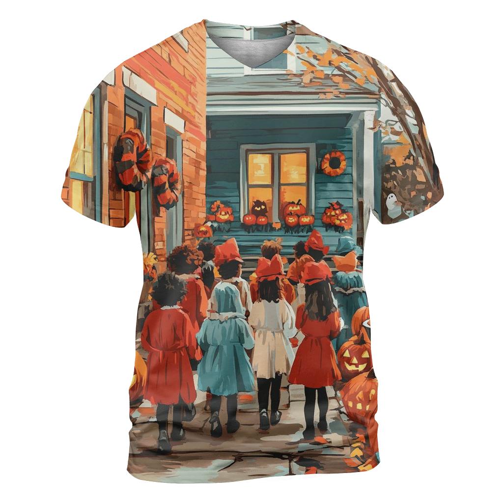 Trick Or Treaters In Pumpkin Alley trendy printed shirt styles