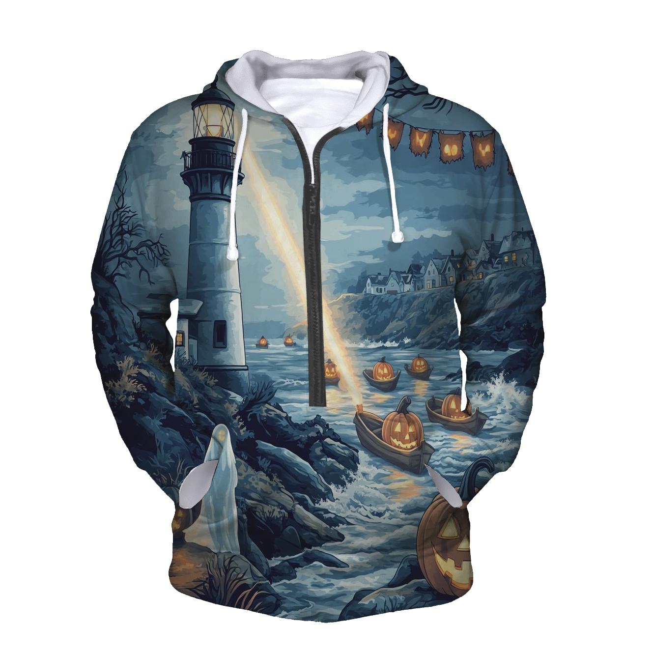 Ghostly Lighthouse Halloween pullover hoodies