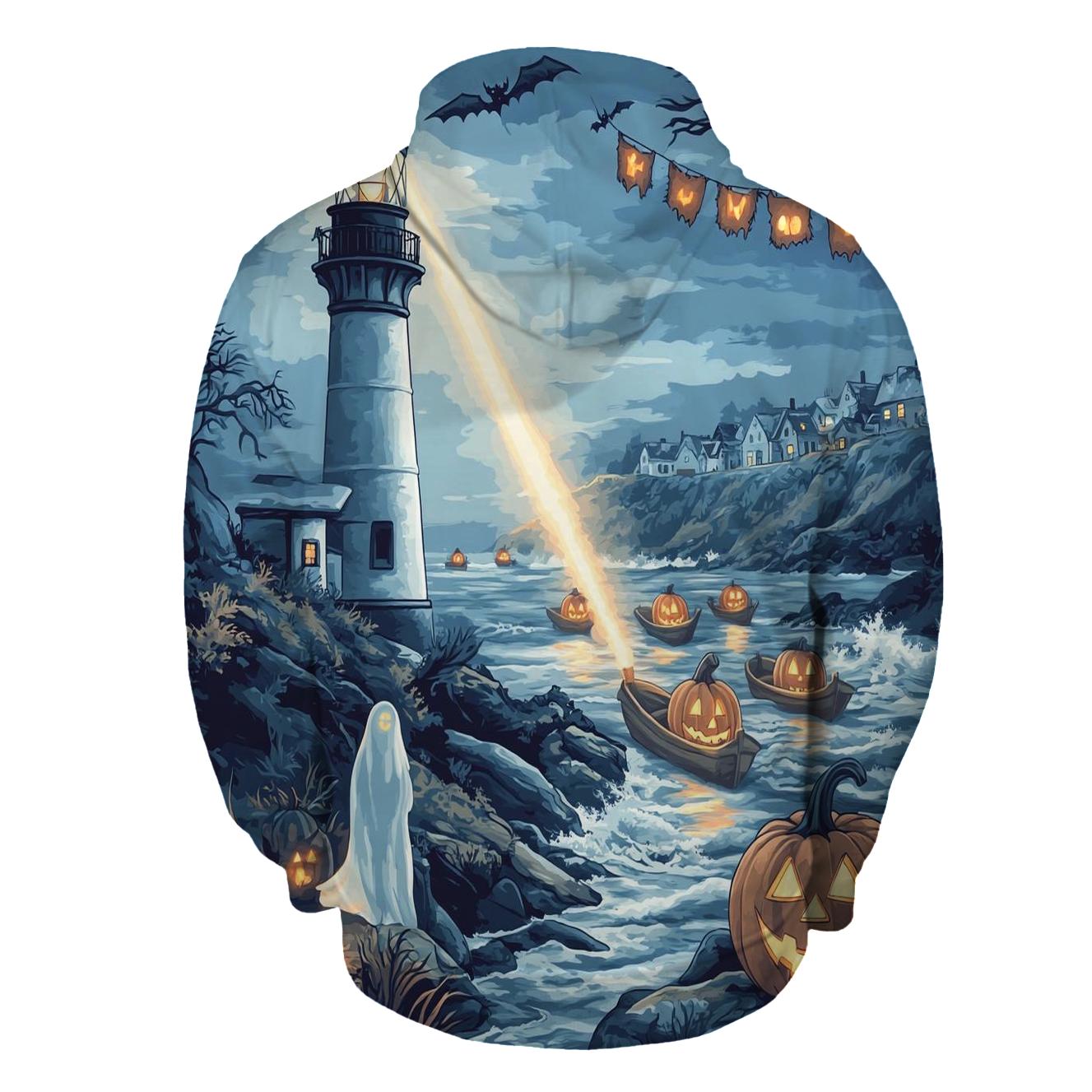 Ghostly Lighthouse Halloween pullover hoodies