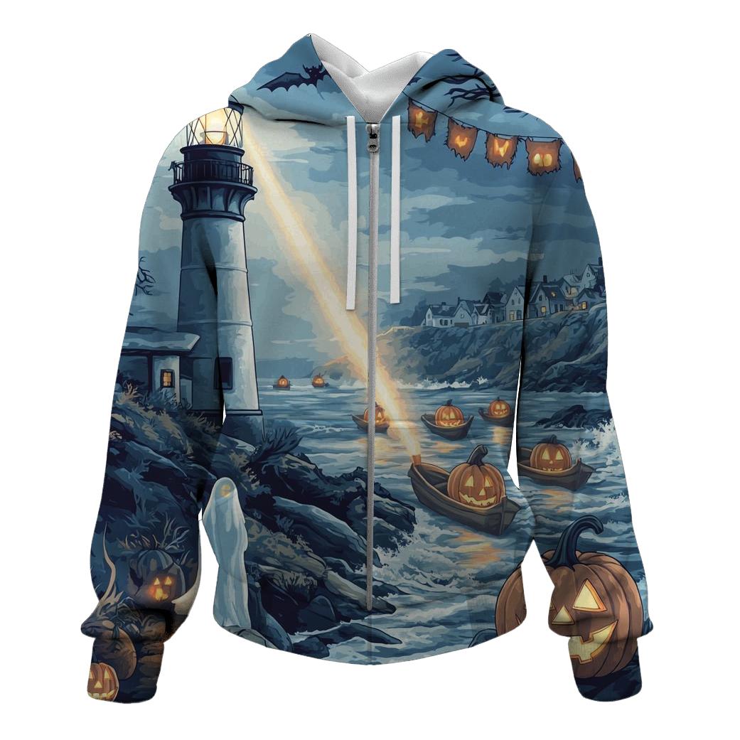 Ghostly Lighthouse Halloween heavyweight hoodies