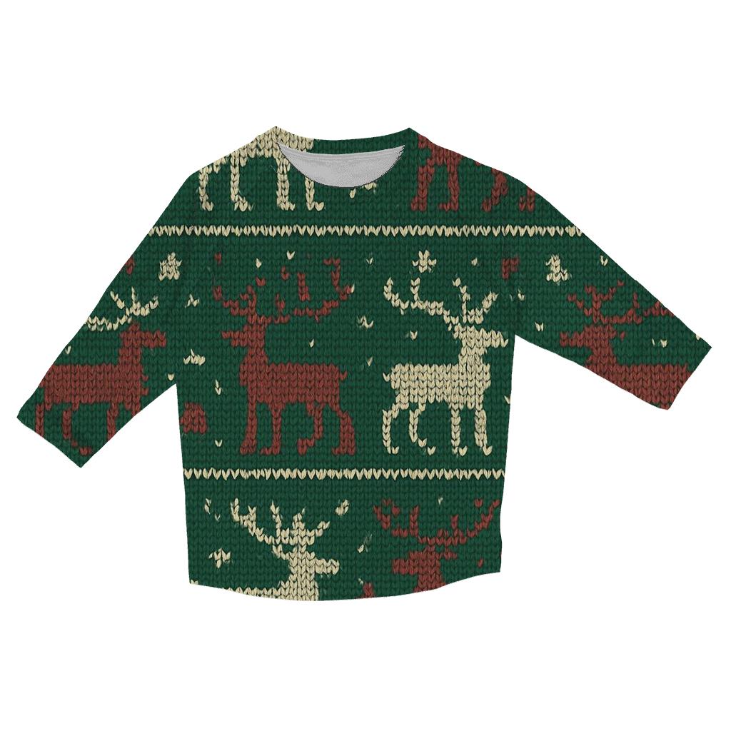 Reindeer Sweater Stripe Design fashion 3/4 sleeve shirts