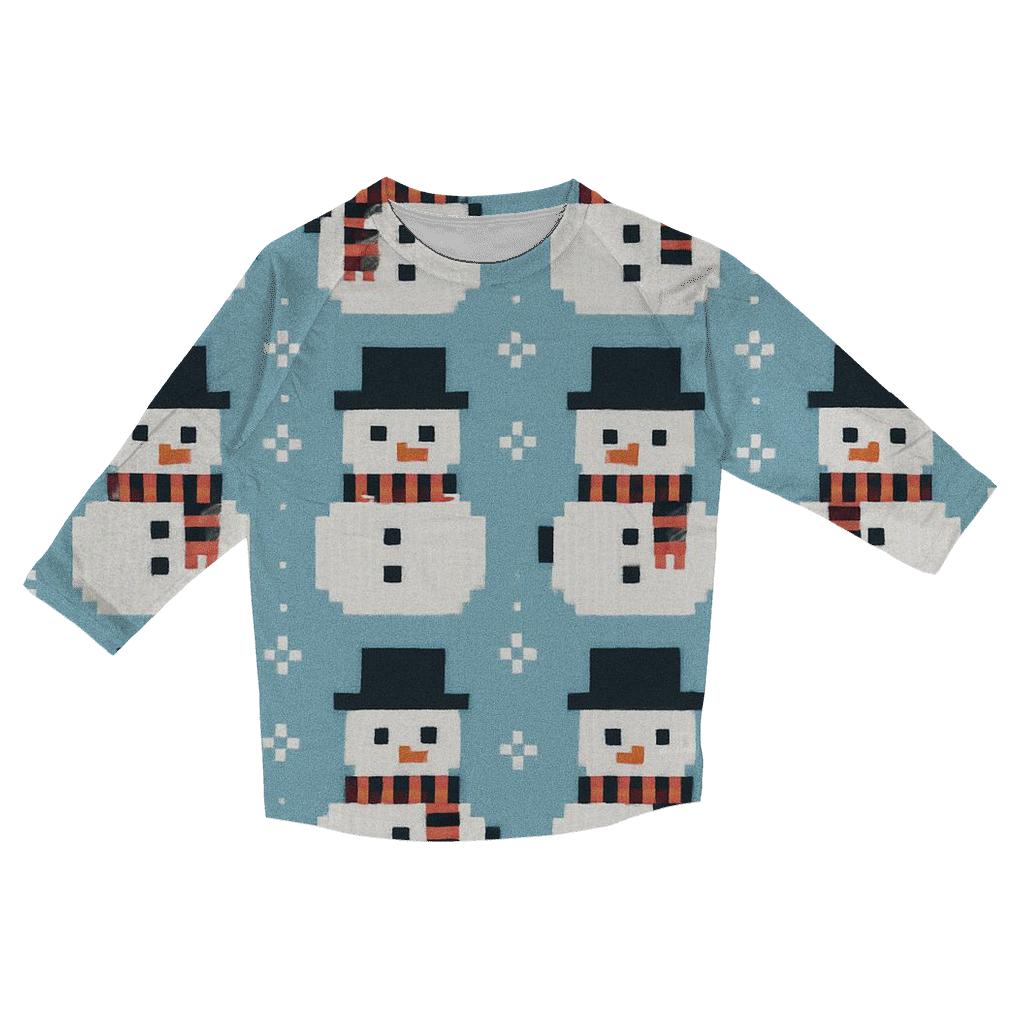 Snowman Scarf Grid Design trendy 3/4 sleeve tops