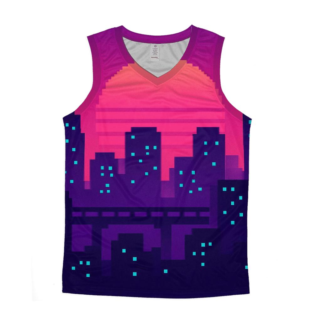 Pixel Skyline Glow trendy fitted tank tops