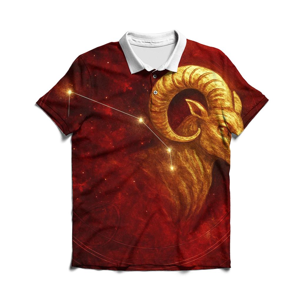 Stellar Aries Constellation Emblem embroidered polo tops