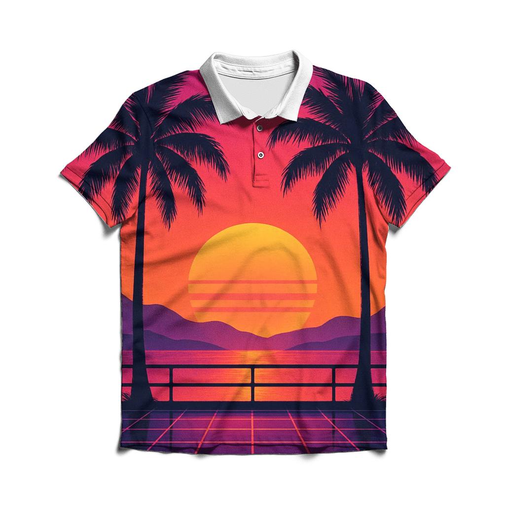 Retro Wave Palm Horizon classic pique polos