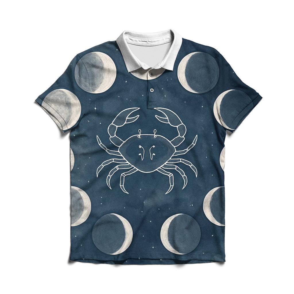 Lunar Cancer Moon Phase Cycle embroidered polo tops
