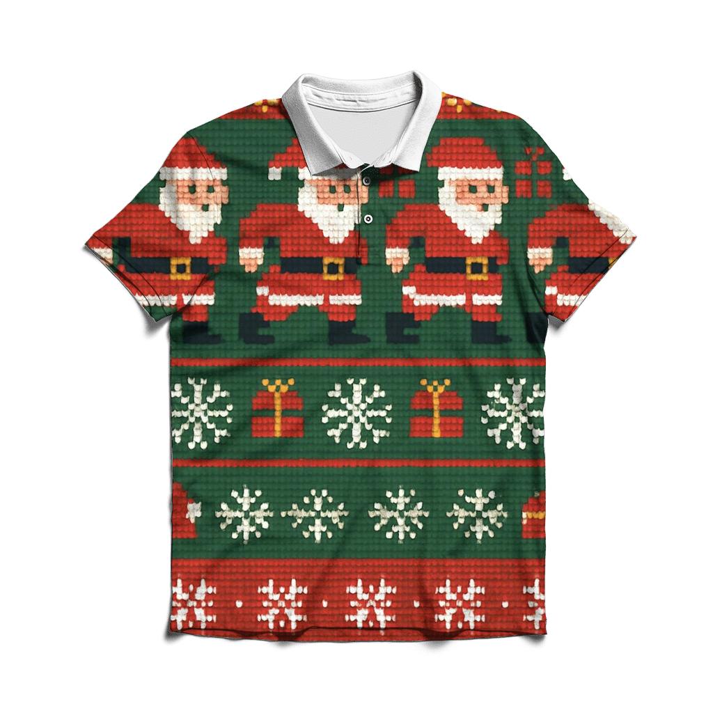 Pixel Santa Parade Design embroidered polo tops