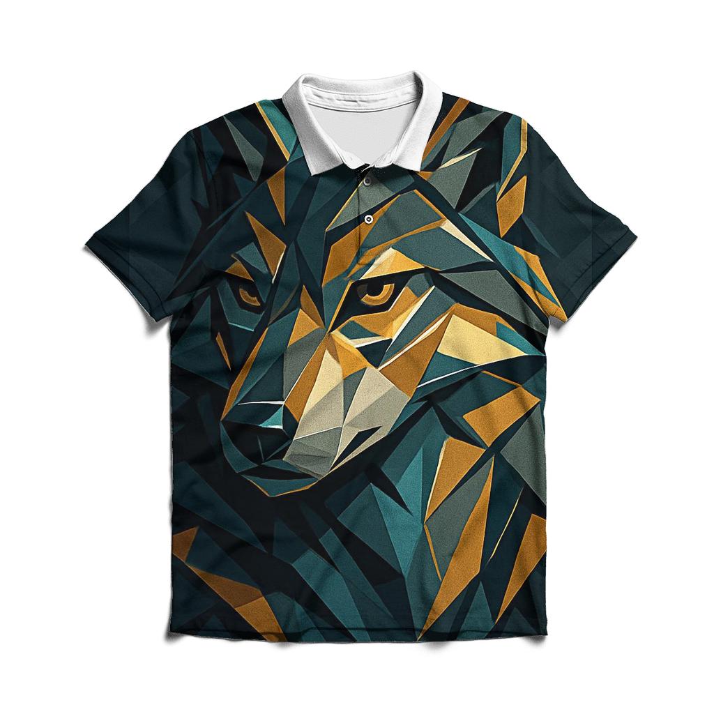 Geometric Wolf Mosaic personalized polo shirts