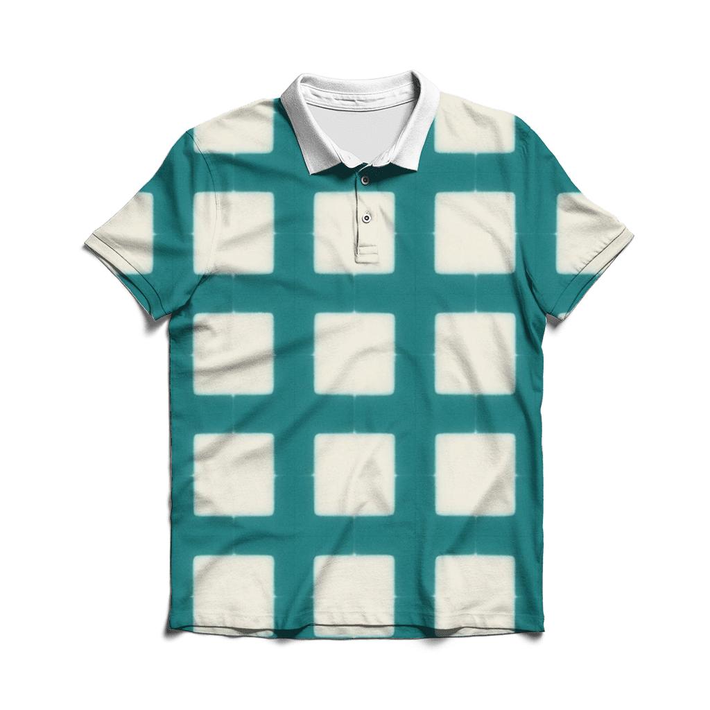 Itajime Teal Grid personalized polo shirts