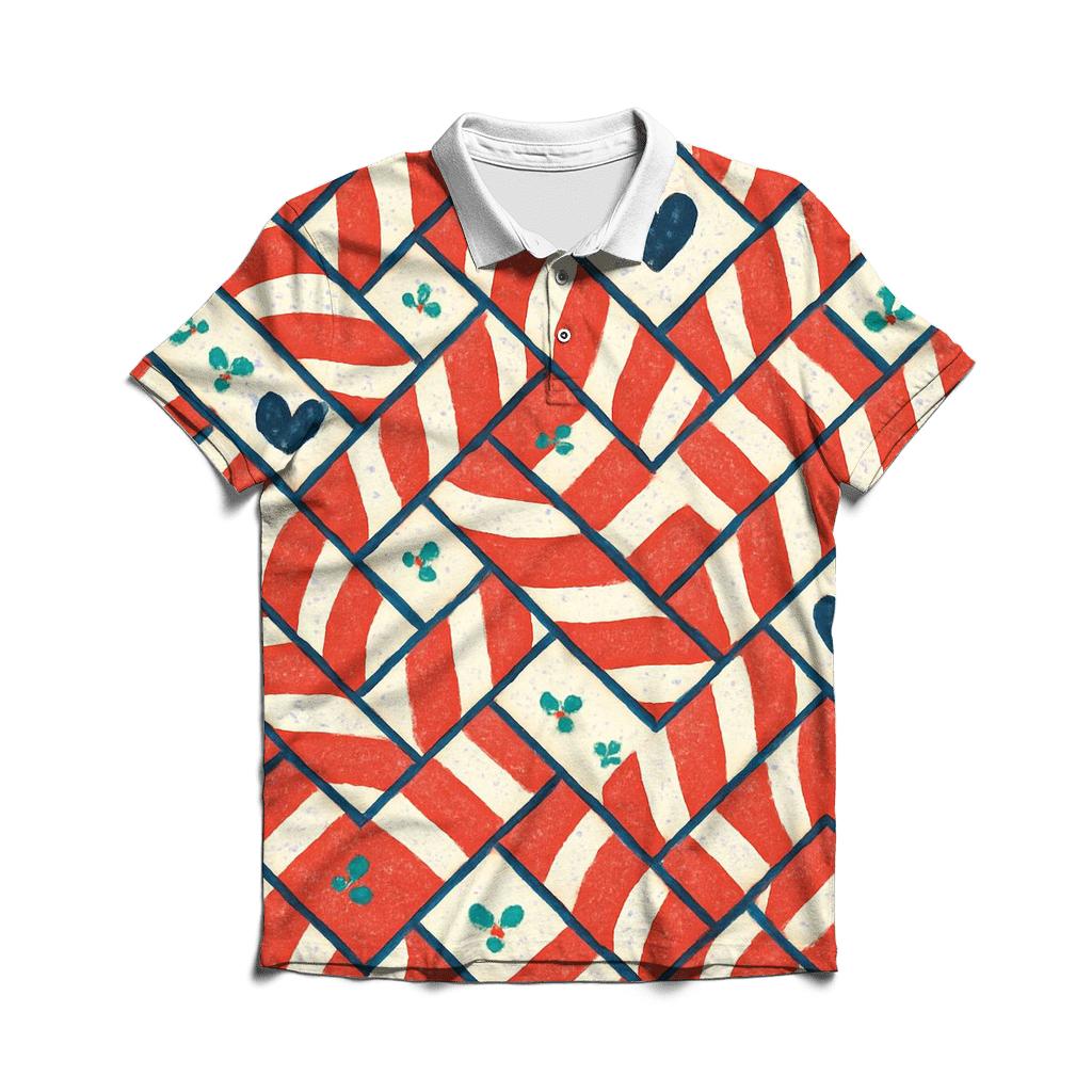 Candy Cane Mosaic Design embroidered polo tops