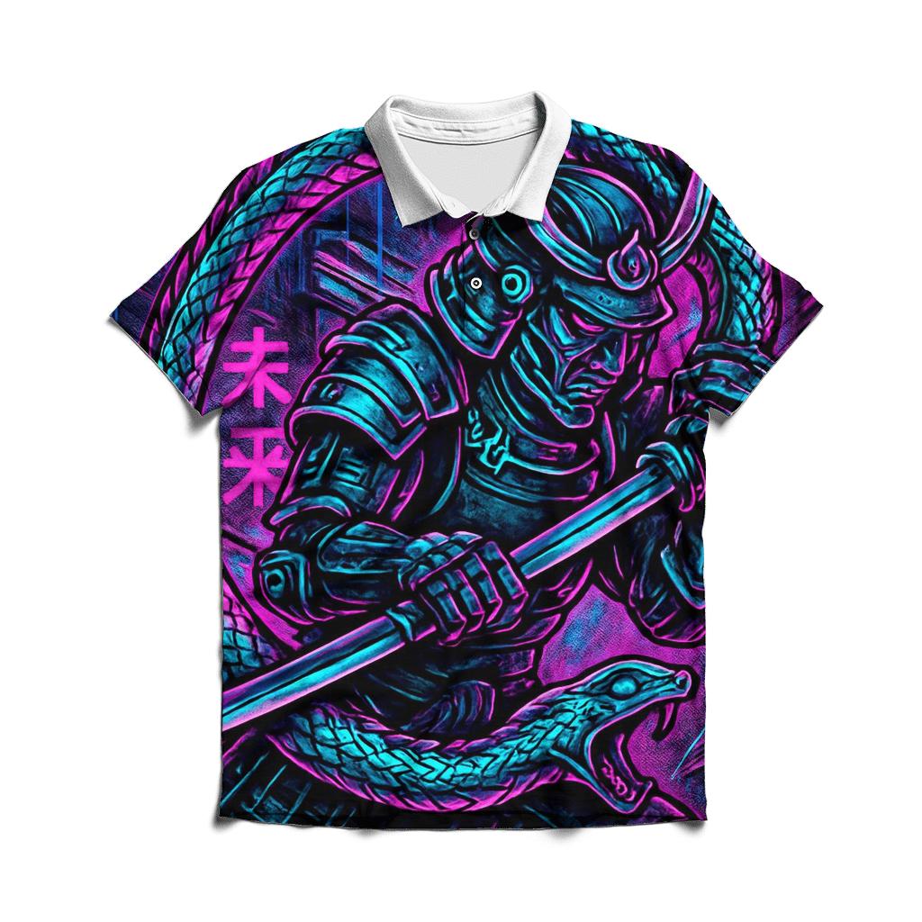 Neon Cyber Ouroboros Samurai stylish collar polo tees