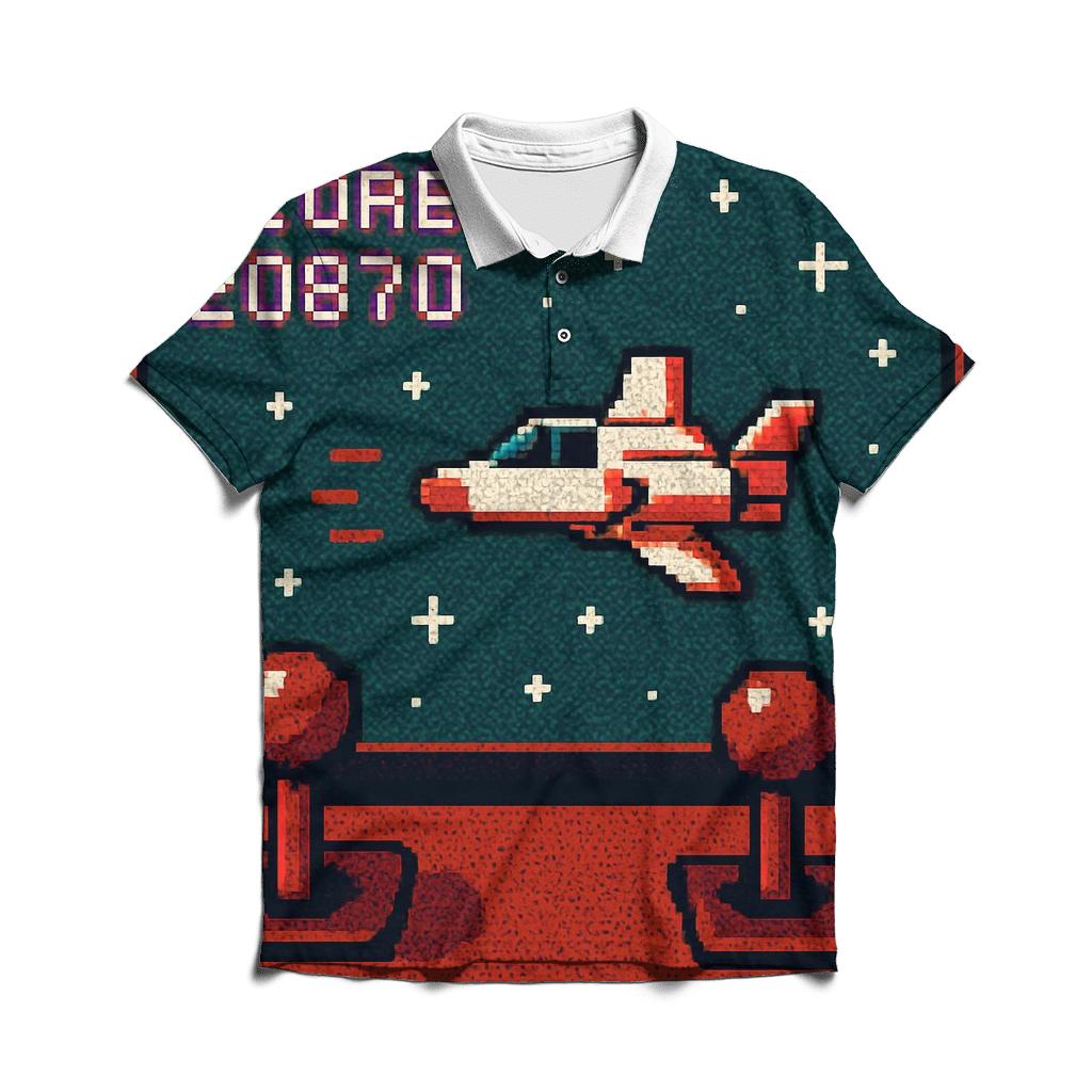 Vintage Pixel Arcade embroidered polo tops