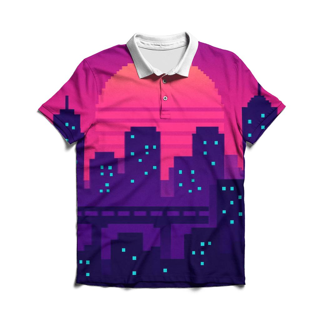 Pixel Skyline Glow designer slim fit polos