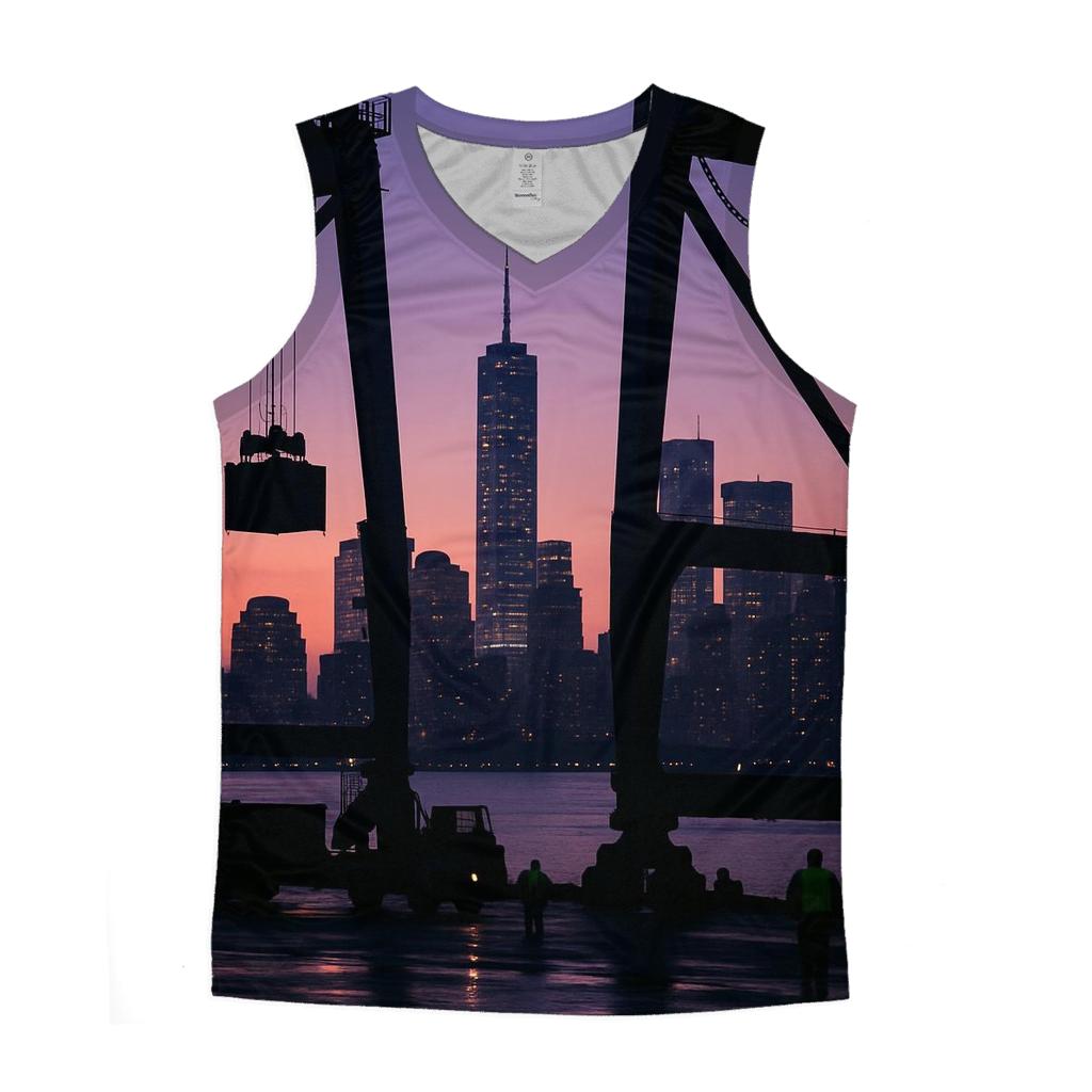 Harbor Crane Silhouette At Dusk graphic print tank tops