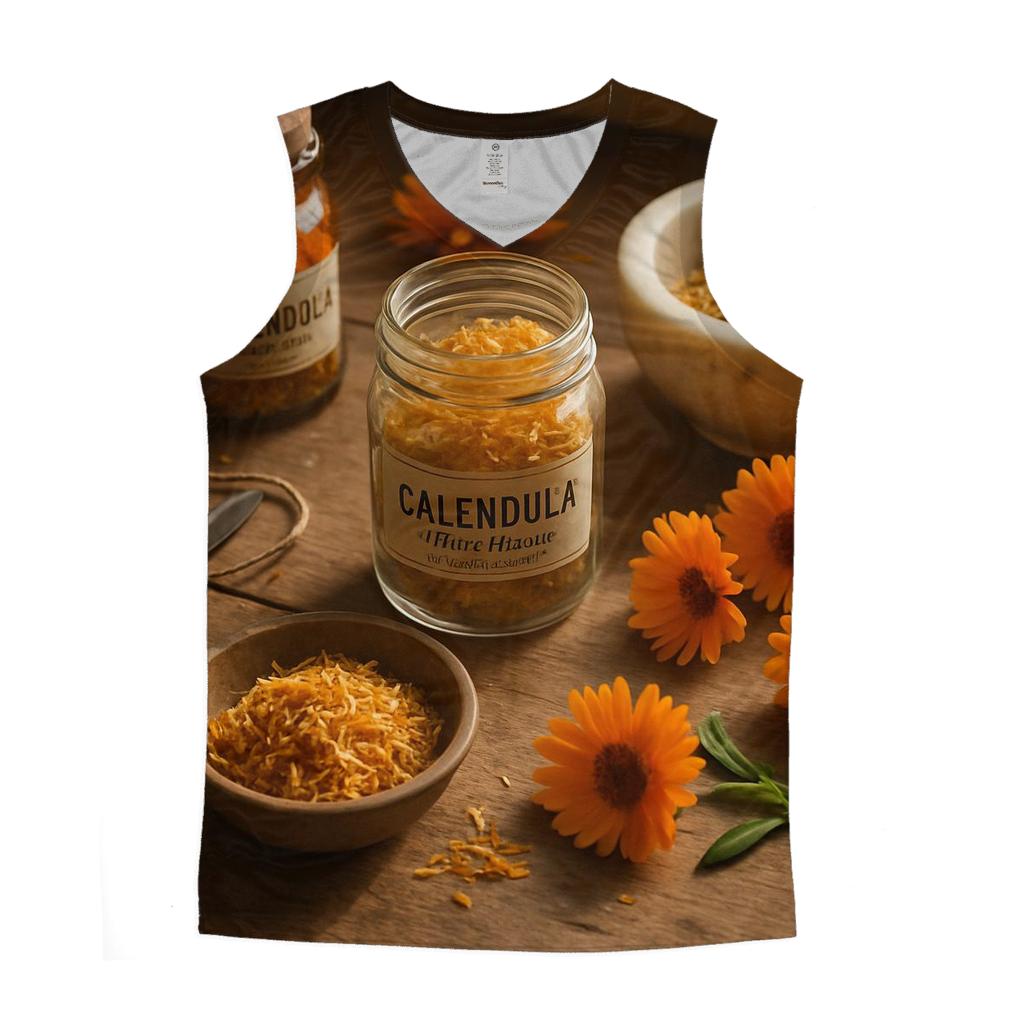 Apothecary Herb And Calendula Array graphic print tank tops
