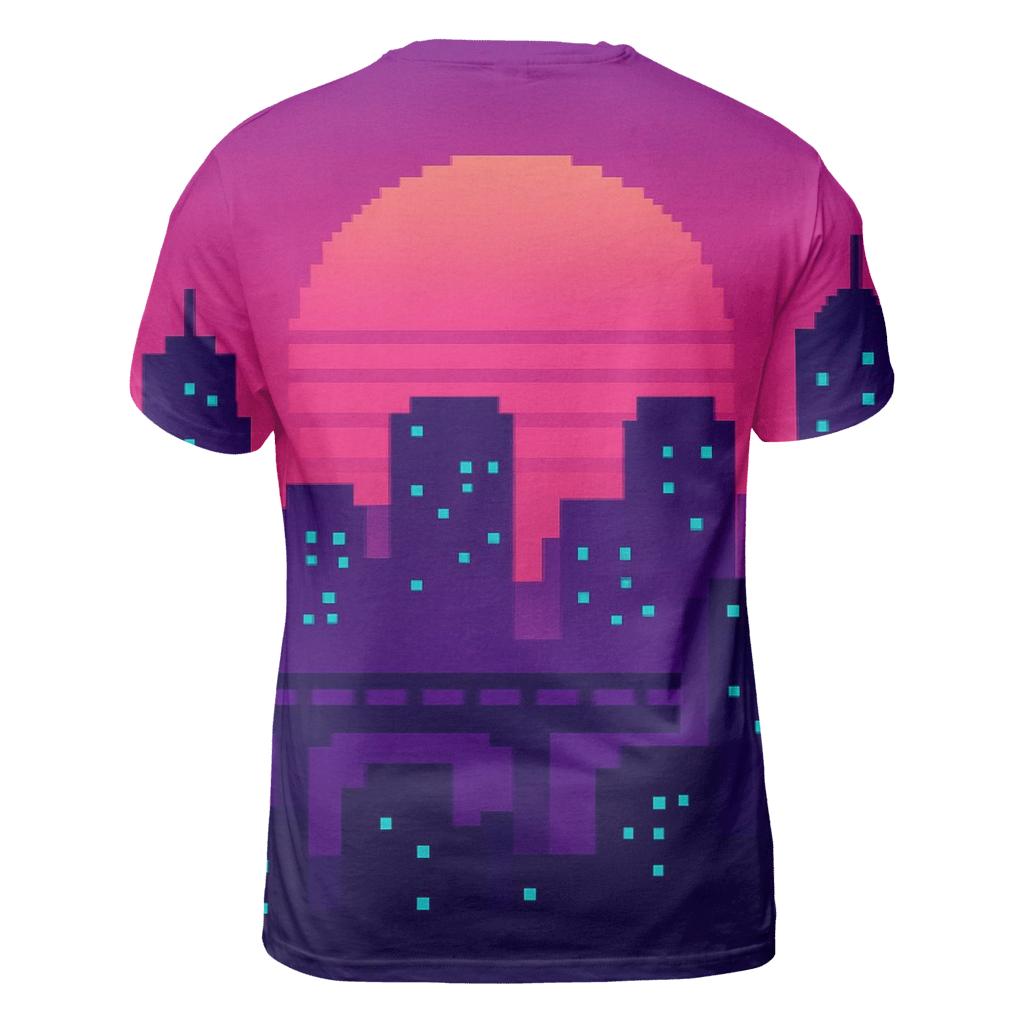 Pixel Skyline Glow vibrant all-over design tees