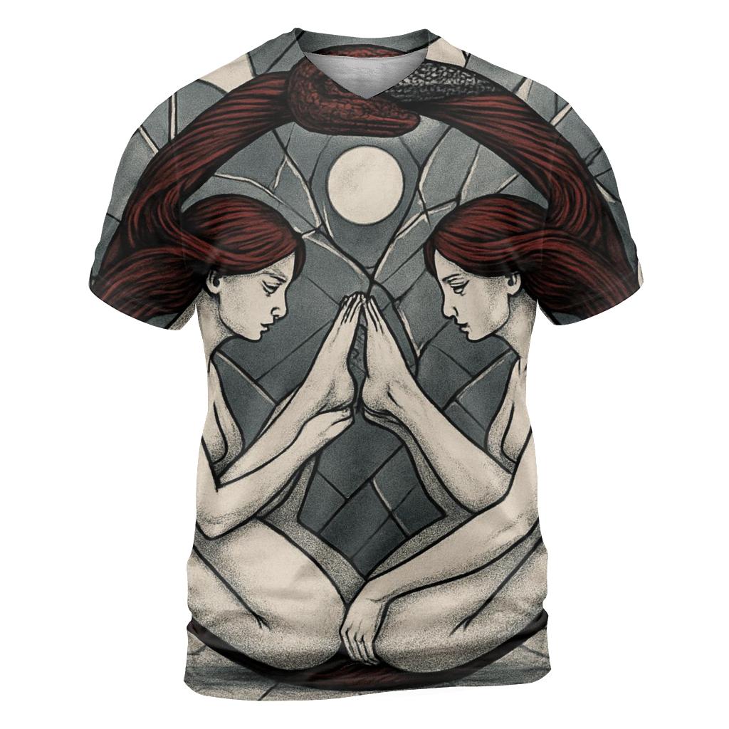 Mirror Ouroboros Twins creative print fashion shirts