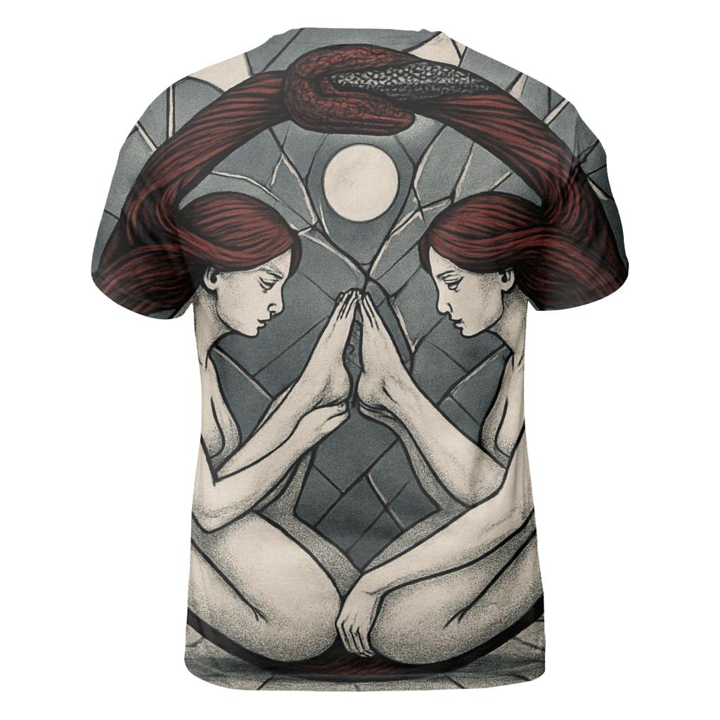 Mirror Ouroboros Twins creative print fashion shirts