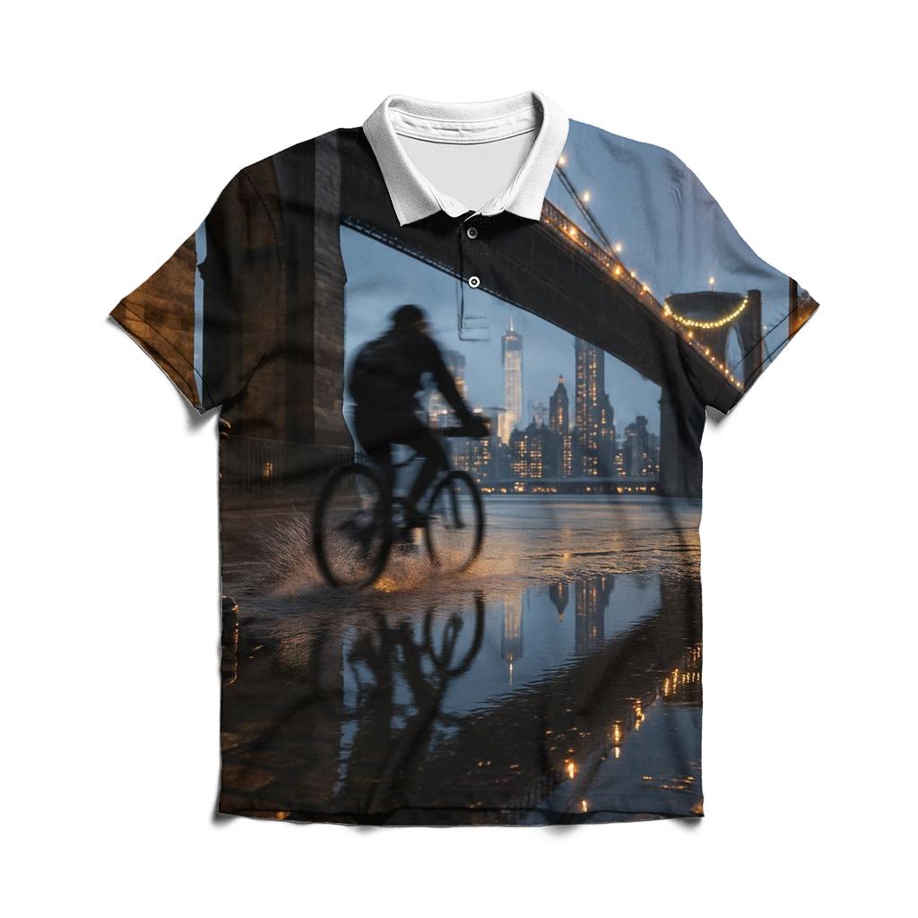 Brooklyn Bridge Rain Reflection custom polo shirts