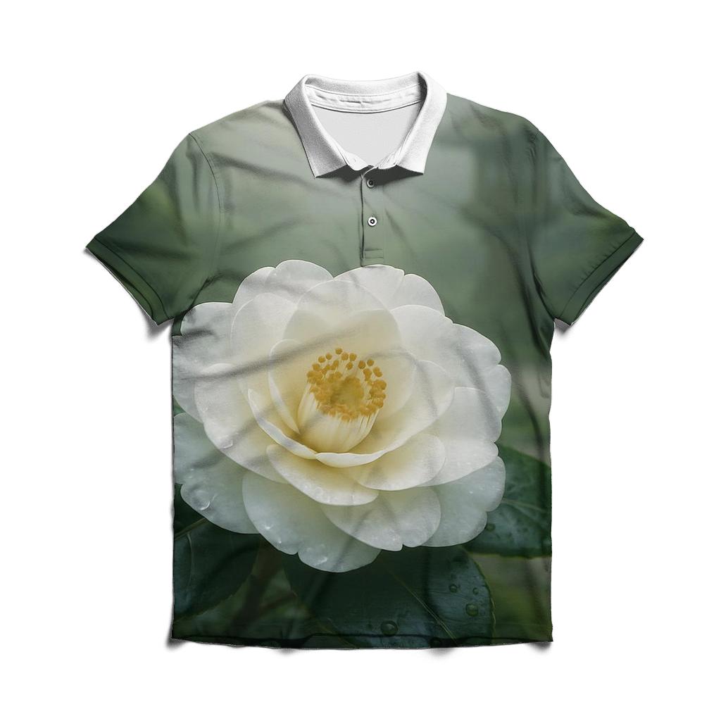 Tea Garden Camellia Closeup personalized polo shirts