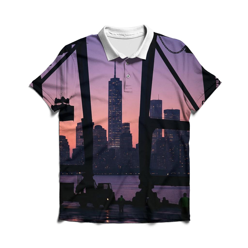 Harbor Crane Silhouette At Dusk designer slim fit polos