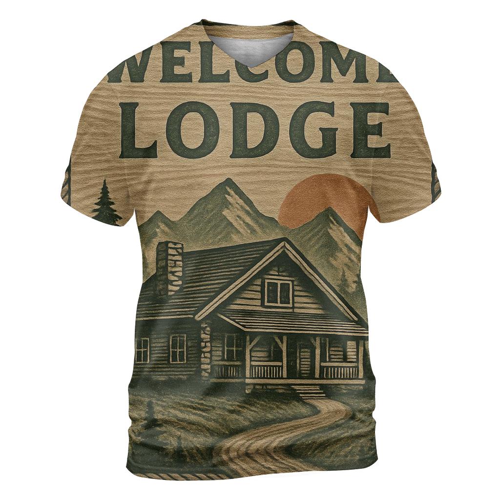 Rustic Mountain Lodge Illustration trendy printed shirt styles