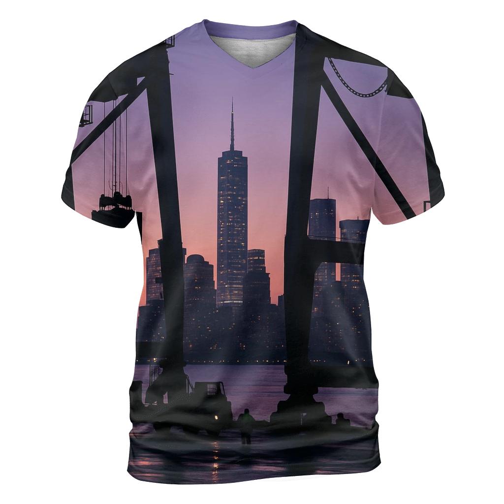 Harbor Crane Silhouette At Dusk artistic all-over print tops