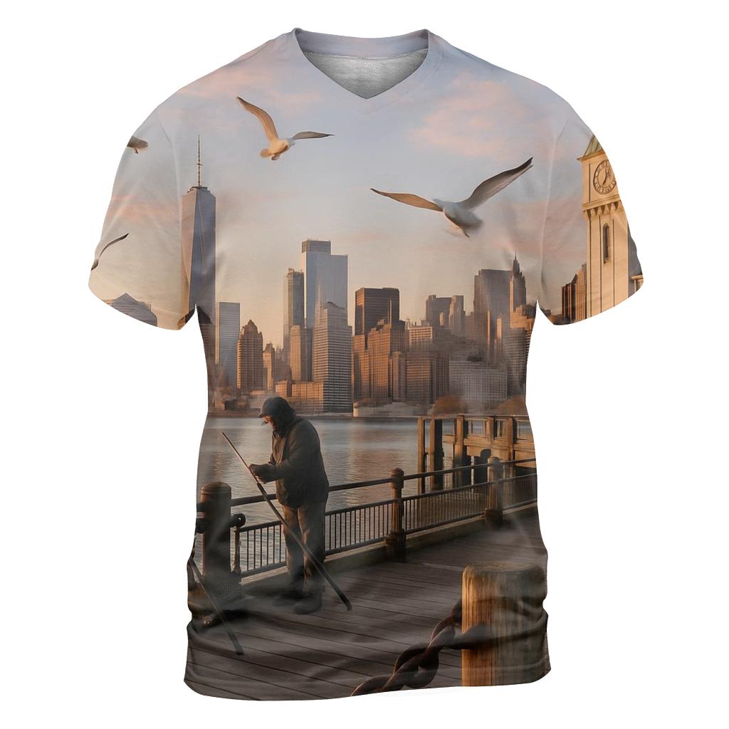 Sunrise Over Pier A Lighthouse trendy printed shirt styles