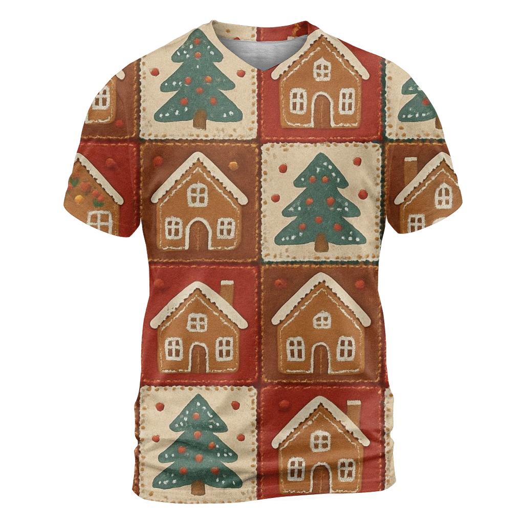 Gingerbread Village Patchwork Design custom all-over print shirts