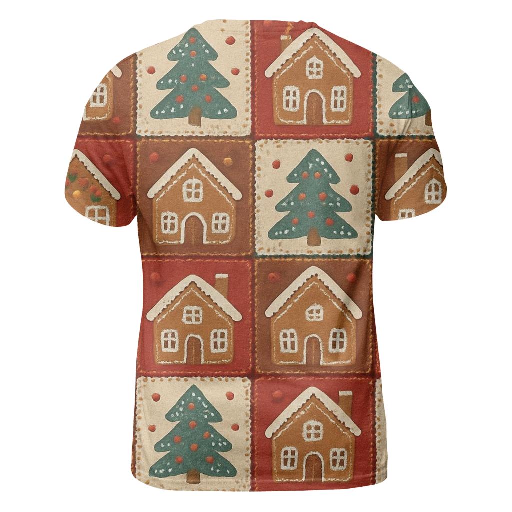 Gingerbread Village Patchwork Design custom all-over print shirts