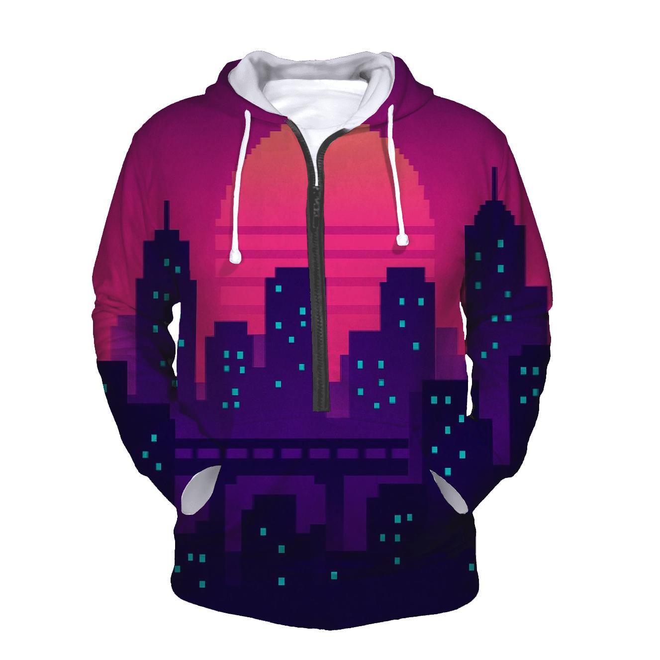 Pixel Skyline Glow lightweight hoodies