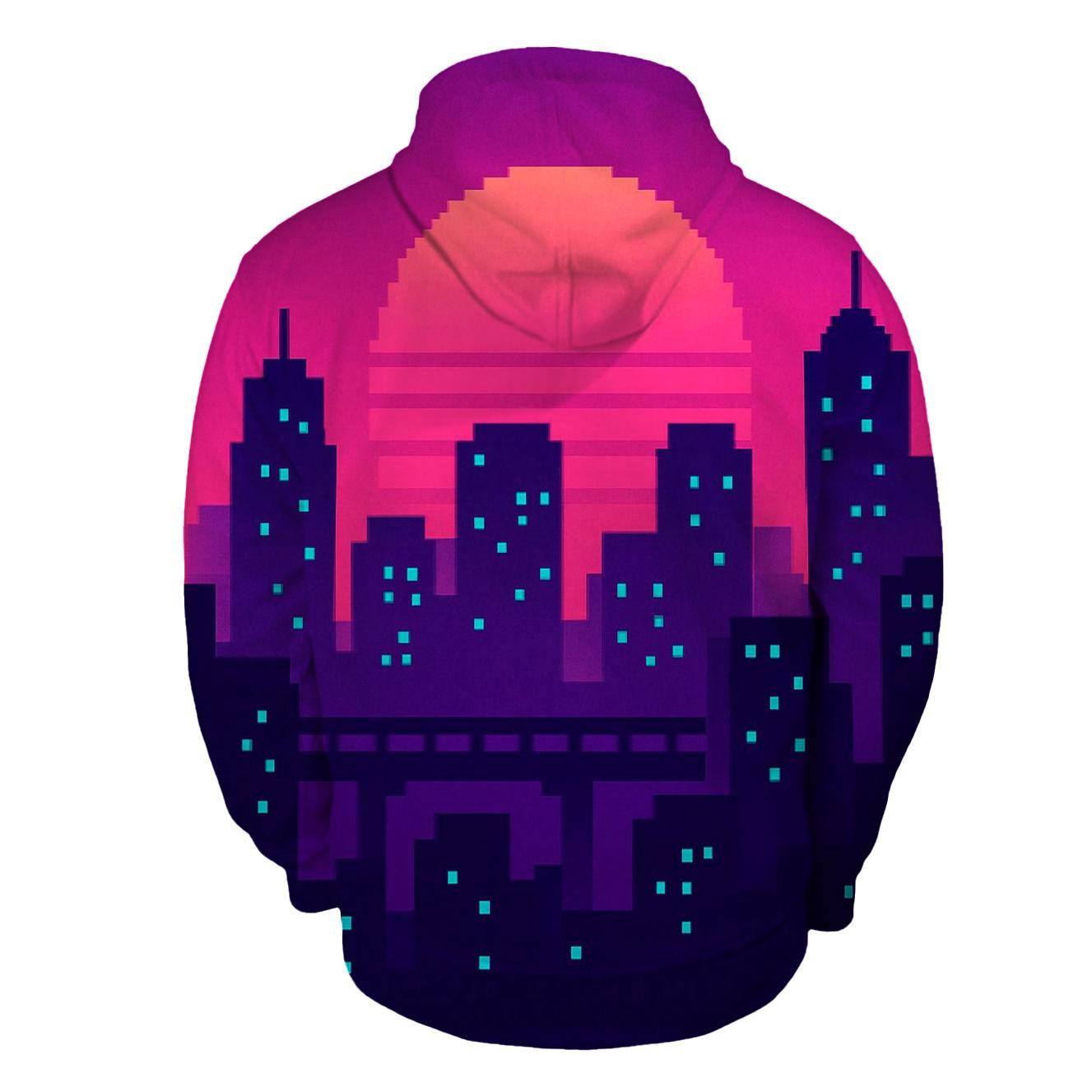 Pixel Skyline Glow lightweight hoodies