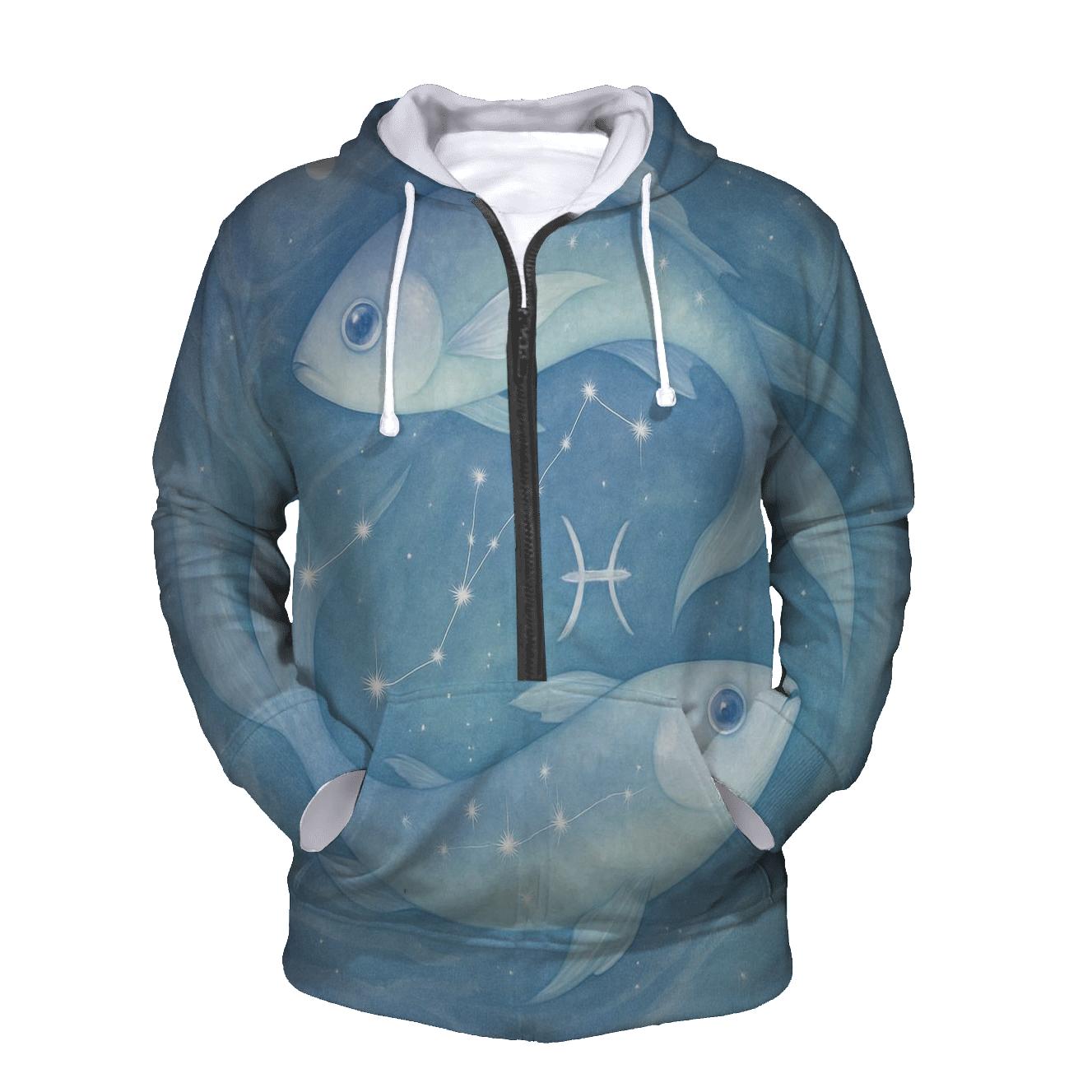 Pisces Cosmic Fish Dream Scene embroidered hoodies