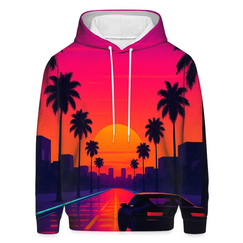 Neon Sunset Boulevard embroidered hoodies