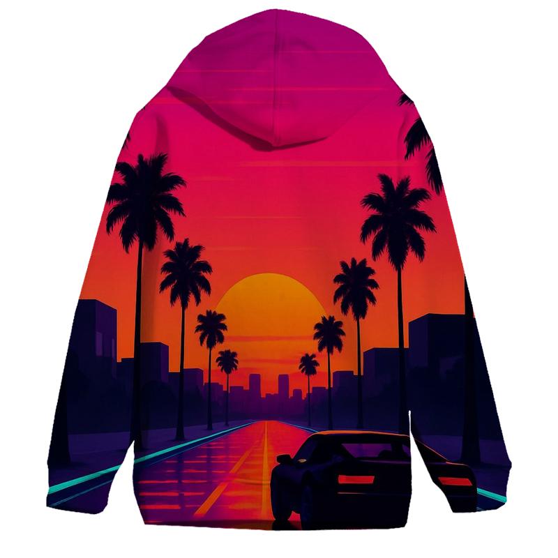 Neon Sunset Boulevard embroidered hoodies